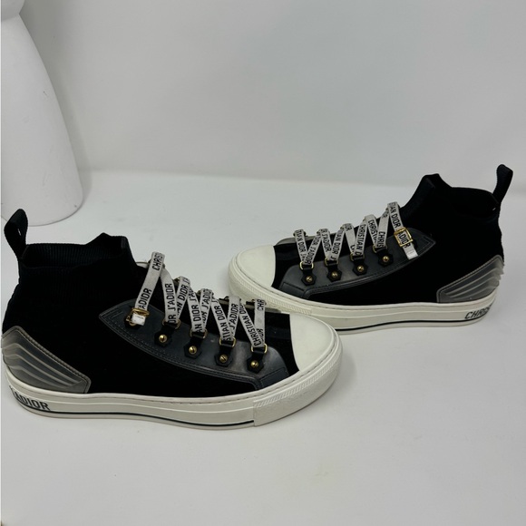 💯Authentic CHRISTIAN DIOR Knit Calfskin Womens Walk'N'Dior High Top Shoes 37.5 - Picture 3 of 9
